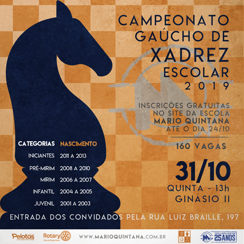 Sogipa será sede de competição de xadrez neste sábado, a partir das 13h.  Associados do clube tem descontos na inscrição, Notícias